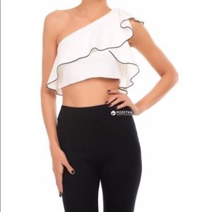Zara White w/ Black trim crop asymmetrical top
